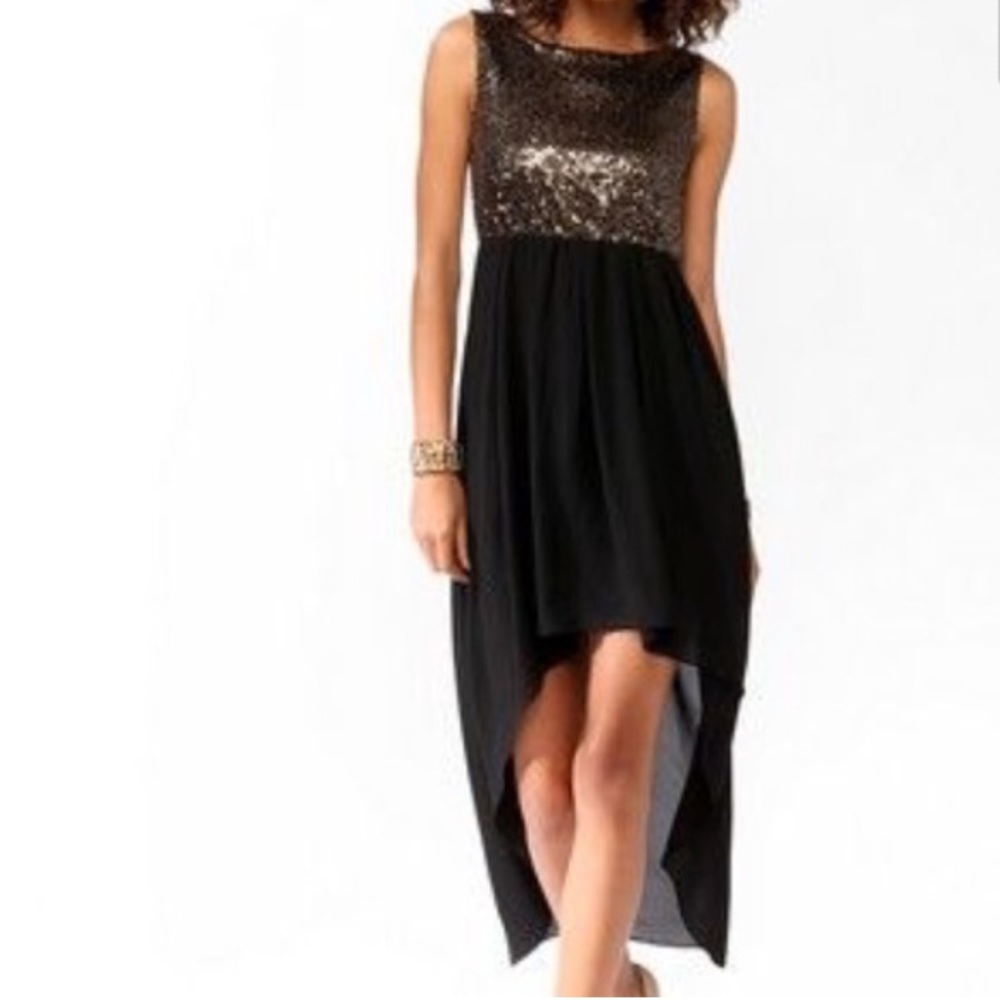 Forever 21 High-low black and gold sequin dress